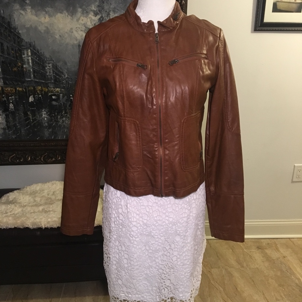 Wet seal tan faux leather jacket